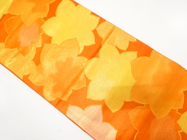 JAPANESE KIMONO / ANTIQUE FUKURO OBI / SILK / WOVEN AUTUMN LEAVES